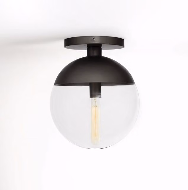 Interiors by Premier Revive Industrial Black Metal Ceiling Light with Transparent Glass Sphere