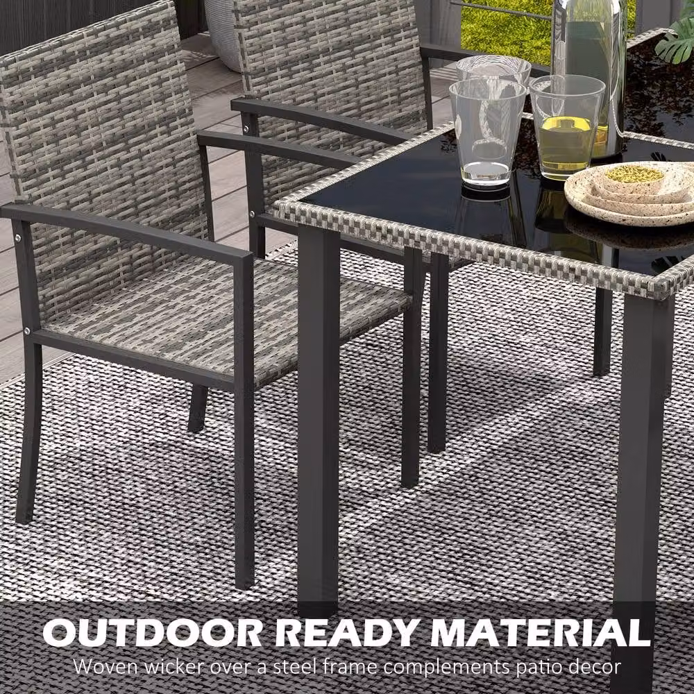 ERGOVEXA 5 Piece Outdoor Dining Set in Grey Mixed-Grey Rattan and Steel – 6