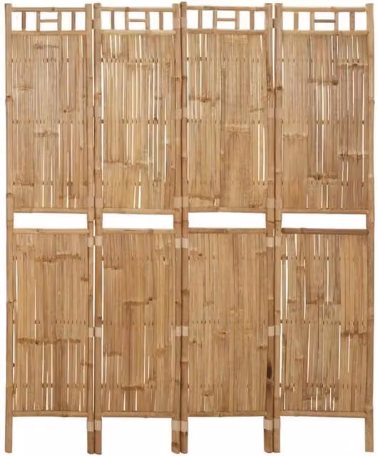 Berkfield Home 4-Panel Bamboo Room Divider in Brown, W/H: 160 x 180 cm – 1