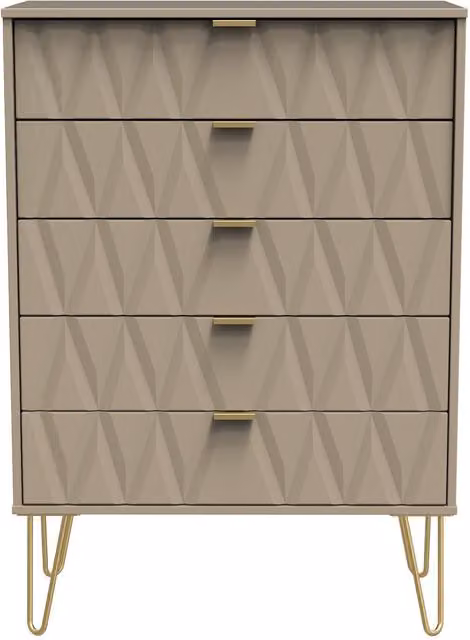 Ready Assembled 2 U Dallas 5 Drawer Chest in Light Brown and Gold