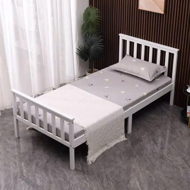 WestWood Solid Wood Single Bed with Footboard in White, W/D/H: 90 x 190 cm