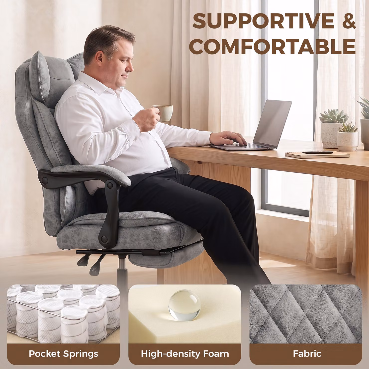 HOMCOM Grey Executive Office Chair with Headrest, Lumbar Support and 180 kg Capacity – 5