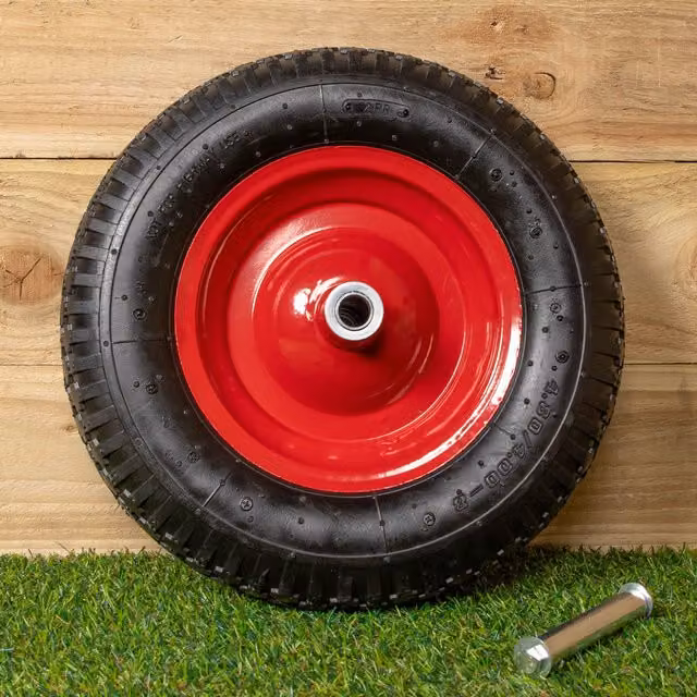 Samuel Alexander Red Heavy Duty Garden Wheelbarrow Replacement Wheel and Axle, 16 x 4 inch
