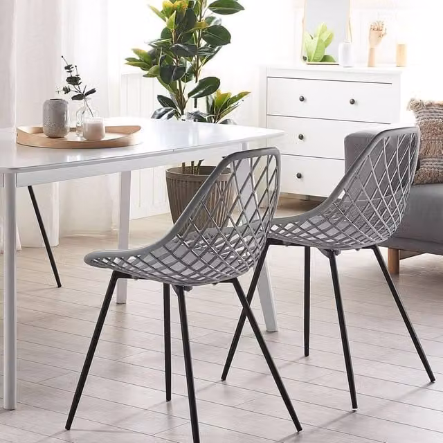 Wyld and Coco Set of 2 Grey Net-Back Dining Chairs with Black Legs – 1