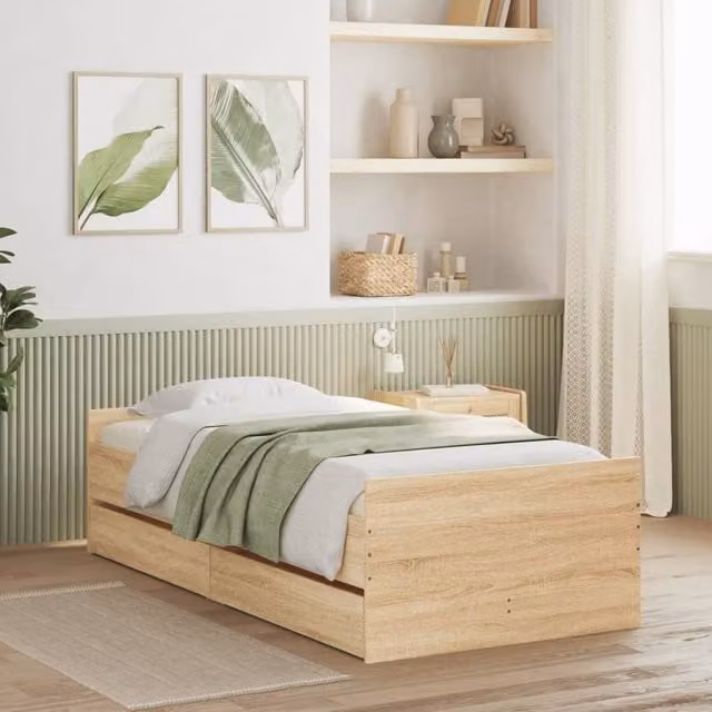 Berkfield Home Single Bed Frame with Drawers in Sonoma Oak Brown, W/D/H: 90 x 190 cm – 1