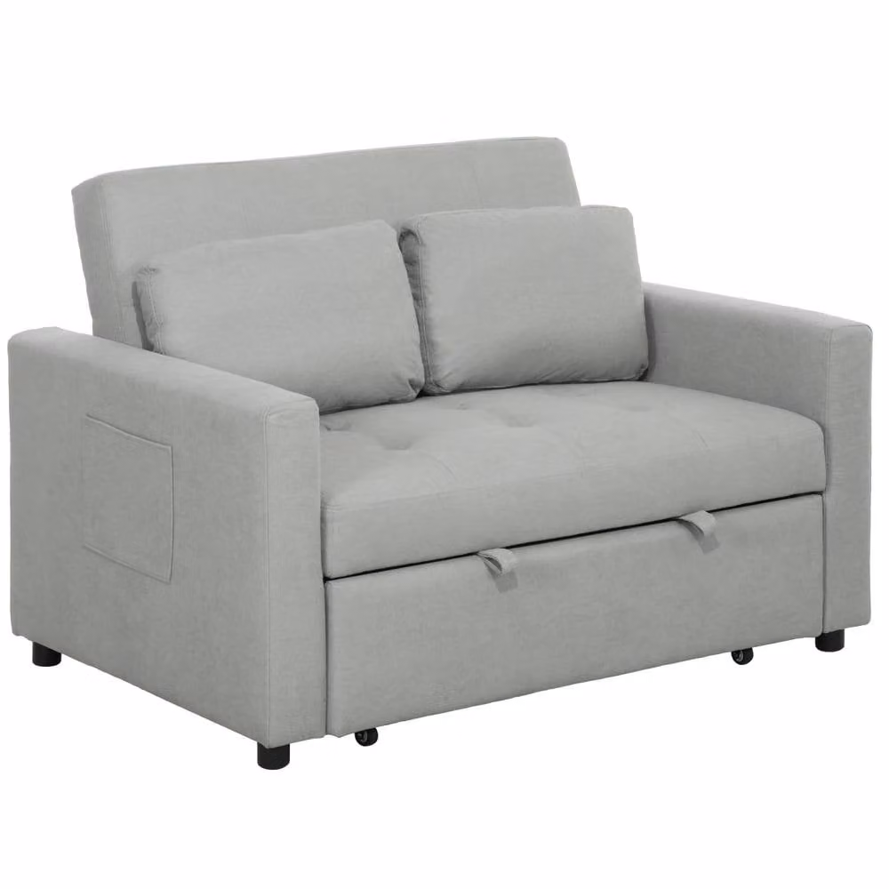 Wyld Haus Sedisa 2 Seater Convertible Click Clack Sofa Bed in Grey with Solid Wood Frame and Scatter Cushions – 2