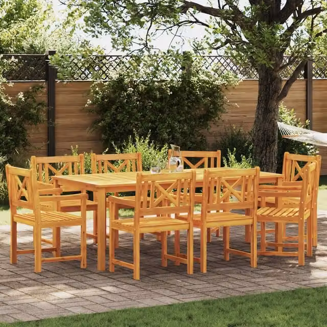 Berkfield Home Set of 8 Acacia Wood Garden Chairs in Brown, W/D/H: 56 x 55.5 x 90 cm
