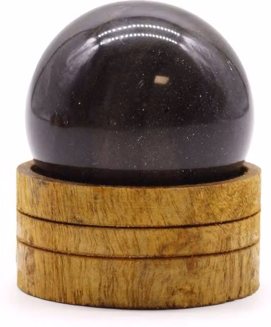 KDMD Ocean Agate Black Gemstone Sphere with Stand, 50 mm Diameter