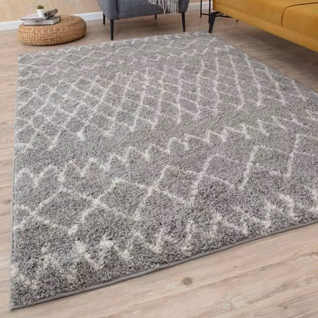 THE RUGS Soft Tangier Moroccan High Pile Shaggy Rug, Grey, W: 120 cm, L: 170 cm – 1