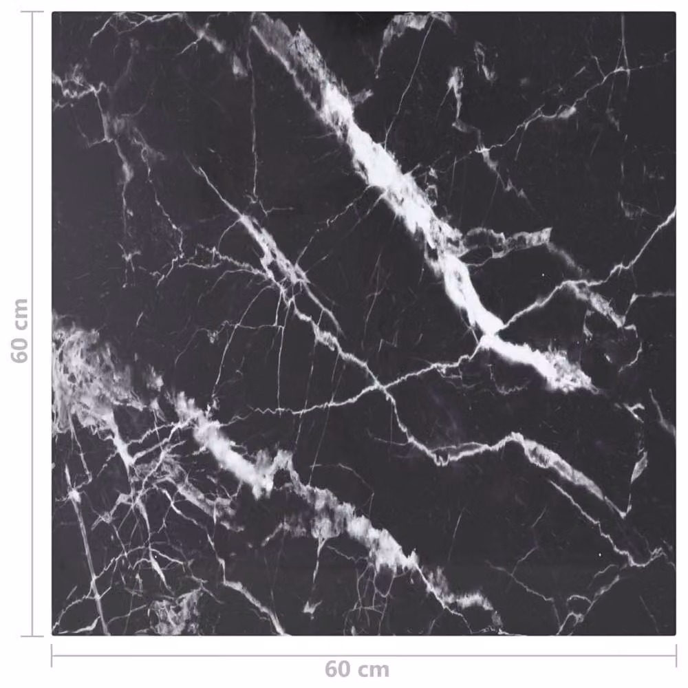 Berkfield Home Black Marble Design Tempered Glass Table Top, W/D: 60 x 60 cm, Thickness: 0.6 cm – 3