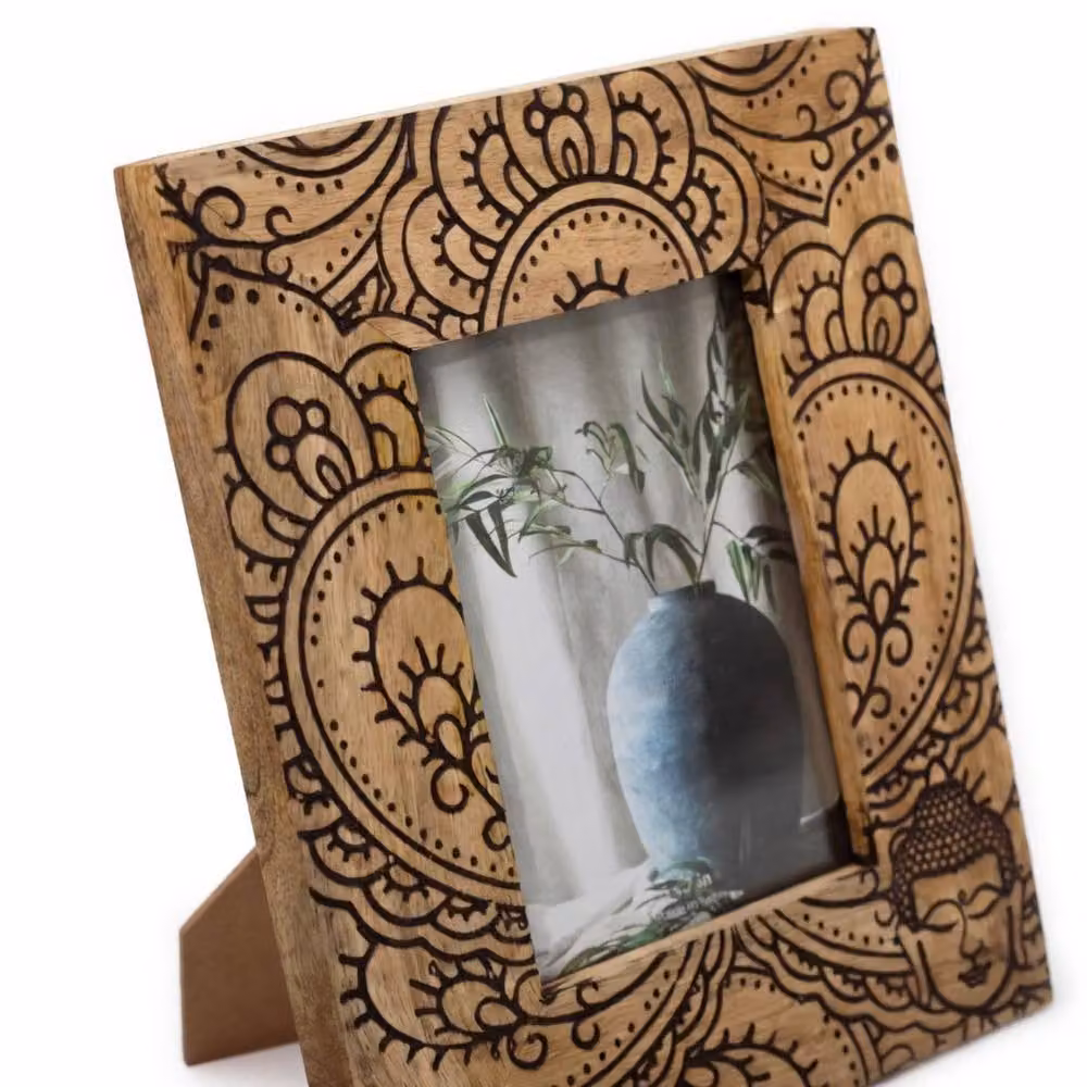 KDMD Elegant Mango Wood Buddha Rectangular Picture Frame in Brown and Black for 13 x 18 cm Photos – 3