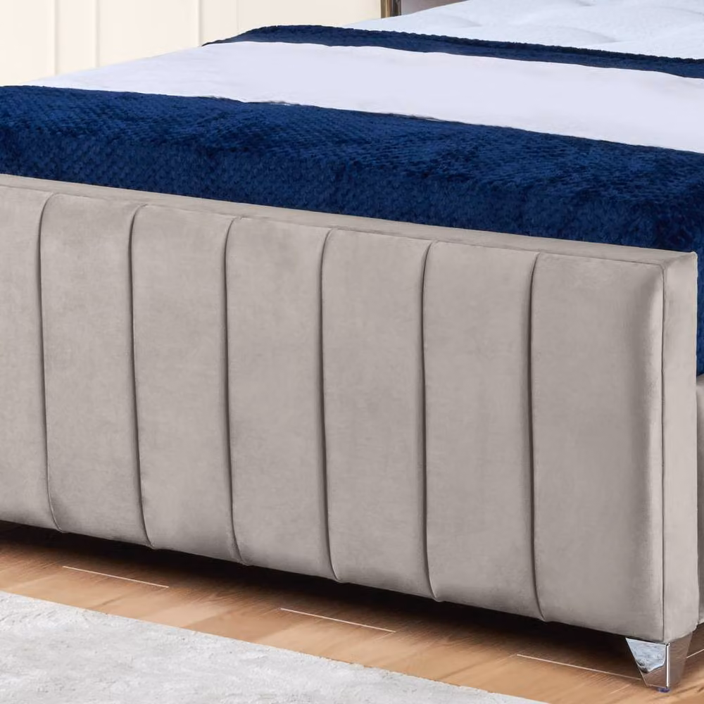 UK Bed Furniture Milano Upholstered Slatted Base Bed in Beige, Size: 120 x 200 cm – 2