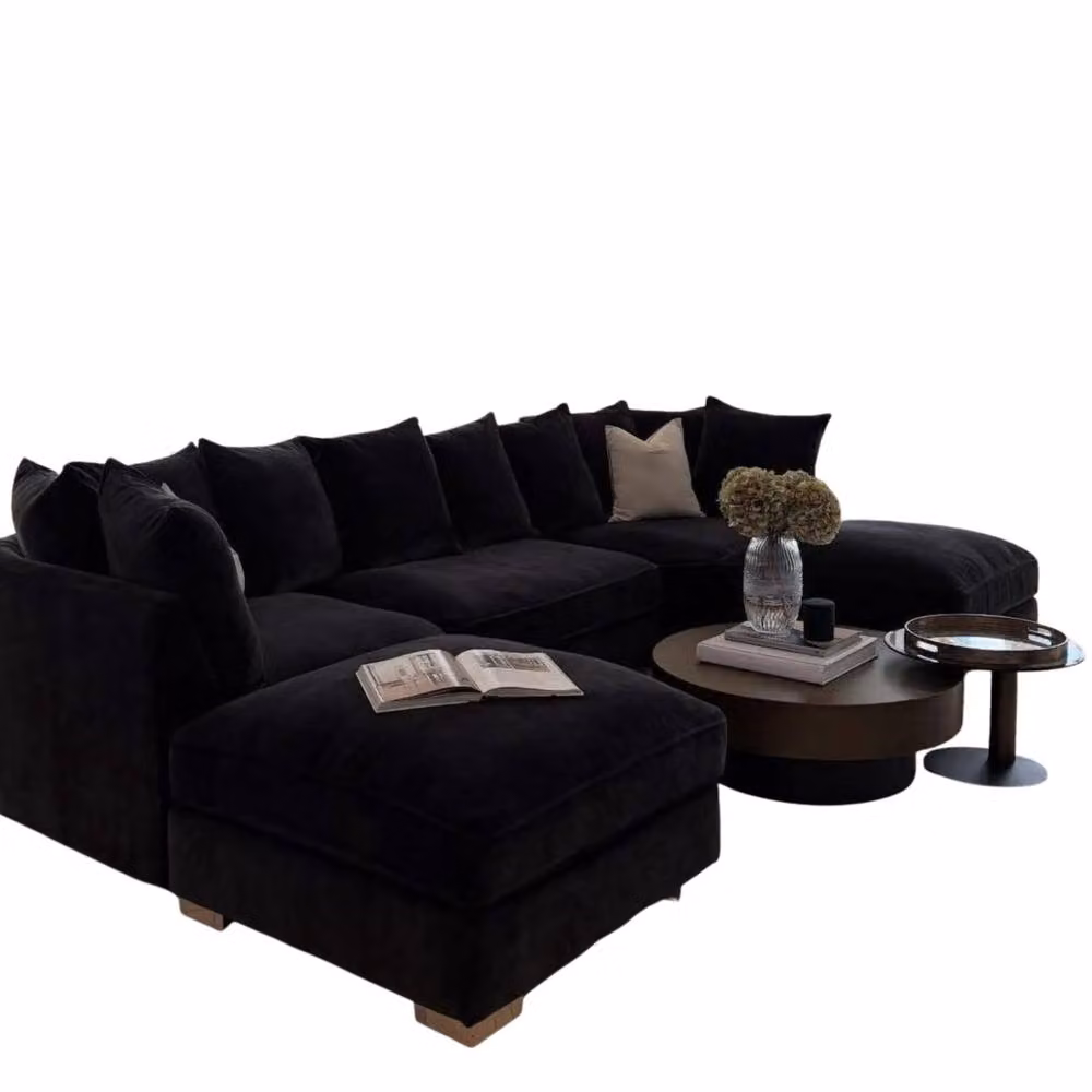 Home & Love Luxe Bishop U Shape Cinema Scatterback Corner Sofa in Black Velvet – 2