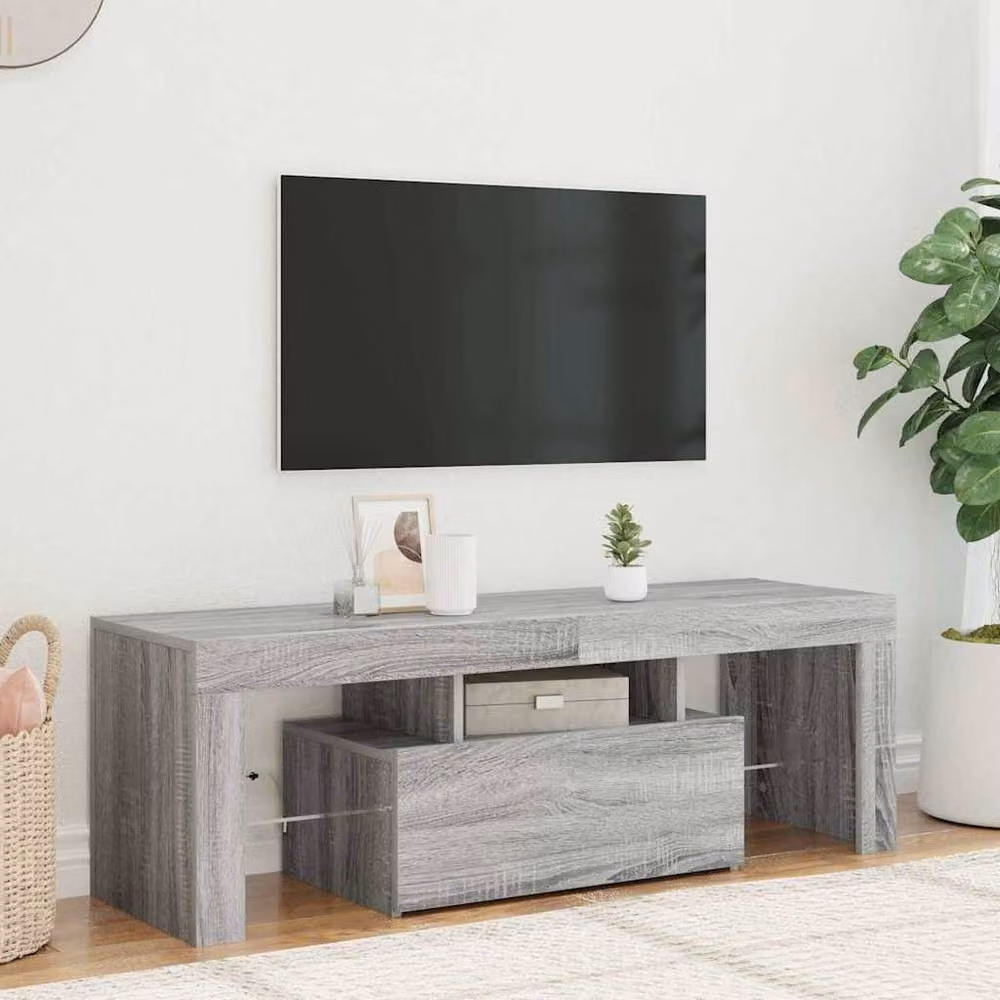 Berkfield Home Modern TV Cabinet with LED Lights in Grey Sonoma, W: 120 cm, D: 35 cm, H: 40 cm – 2
