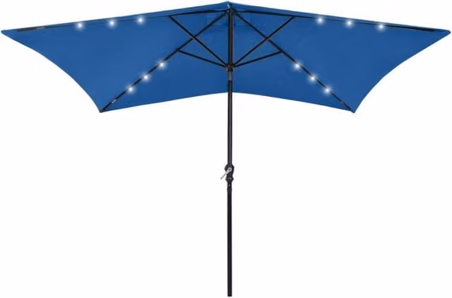 Berkfield Home Azure Blue Parasol with LEDs and Steel Pole, W/D/H: 300 x 200 x 200 cm