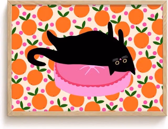 The Paper Tail Cat & Oranges Black and Multicolour Art Print, A5