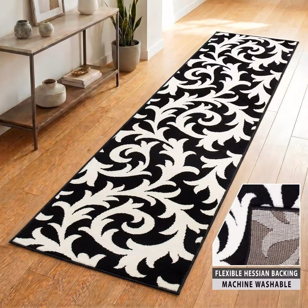 Bravich LTD Filigree Floral Hallway Runner Rug, Black, W: 60 cm, L: 150 cm – 4