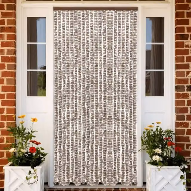Berkfield Home Chenille Fly Curtain in Taupe and White, W: 56 cm, H: 200 cm