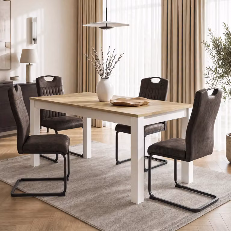 DHS Industrial Extendable Rectangular Dining Table with Butterfly Leaf, Brown, Black or White