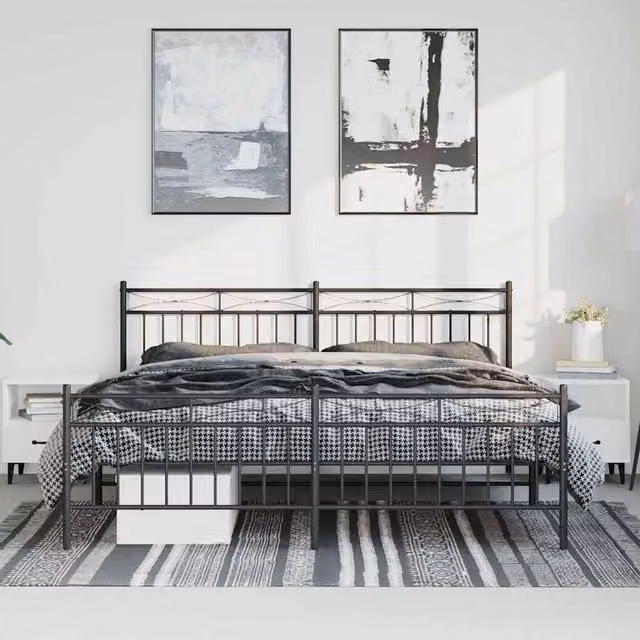 Berkfield Home Metal Bed Frame with Headboard and Footboard in Black, W/D/H: 193 x 91 x 198 cm – 1