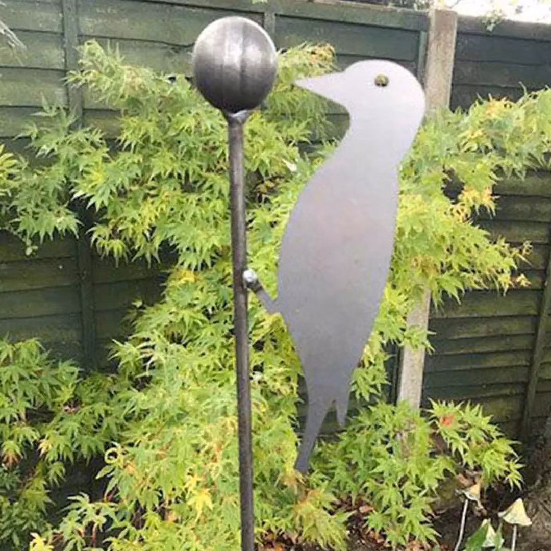 Poppyforge Woodpecker and Ball Plant Stake Support, Pack of 3, Steel, Black and Grey, H: 152.4 cm – 2