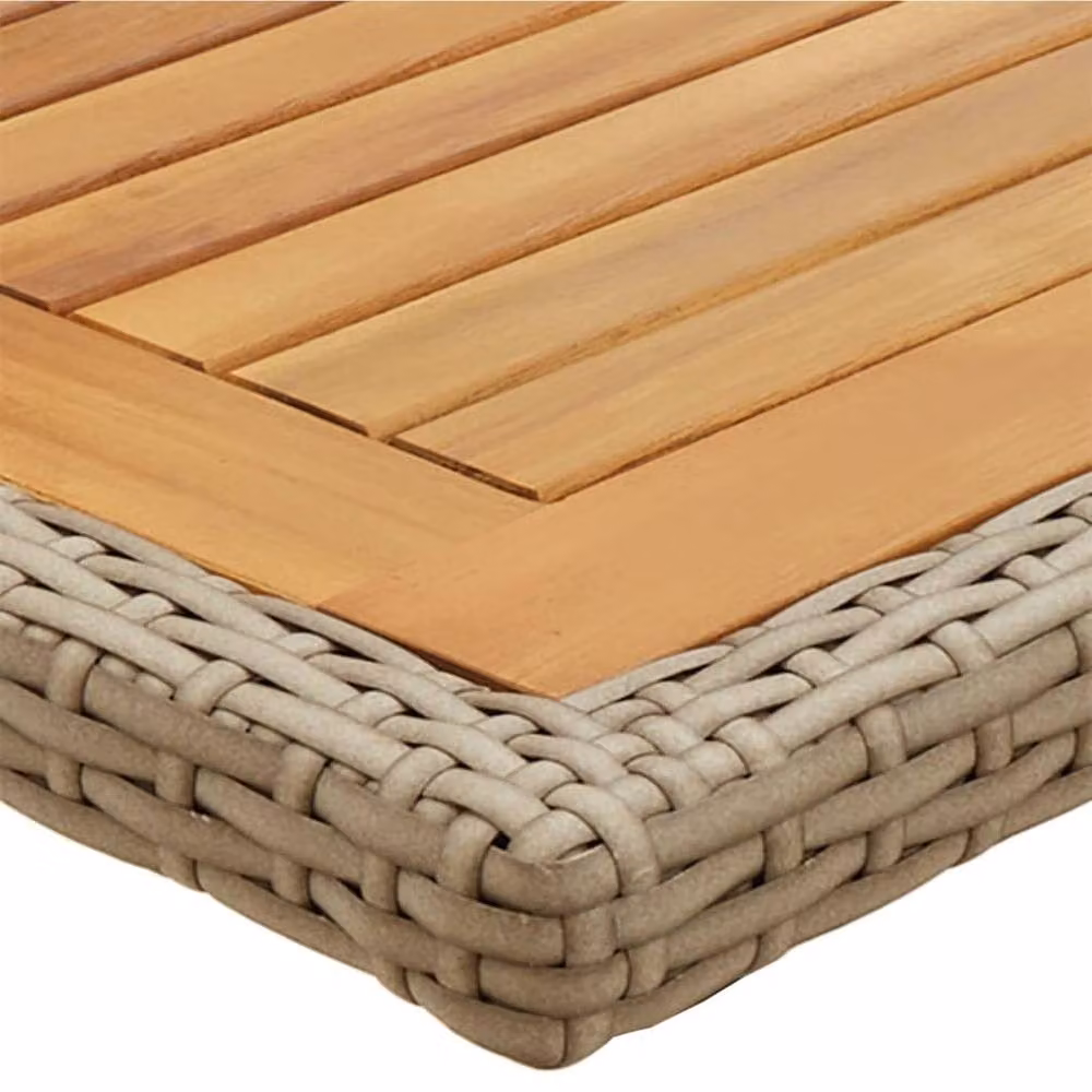 Berkfield Home Extendable Garden Table in Beige Solid Acacia Wood and Poly Rattan – 3