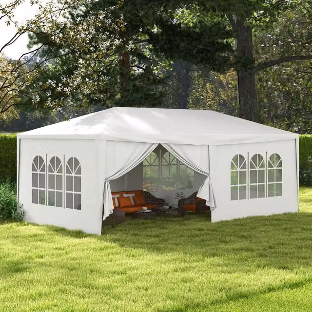 Outsunny White Outdoor Gazebo Party Tent, W: 6 m, D: 3 m