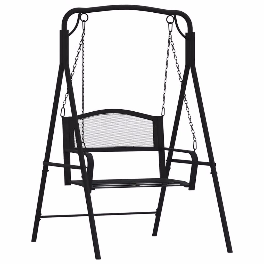 Berkfield Home Classic Swing Bench in Black Powder Coated Steel with Textilene Seating – 2