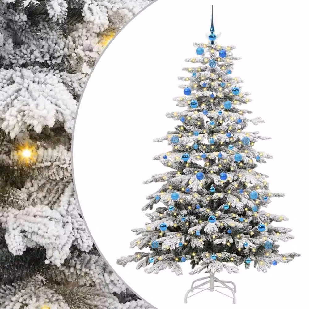 Berkfield Home Artificial Hinged Christmas Tree in White, Height: 210 cm – 2