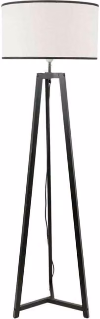 ValueLights Lottie Black Wood Tripod Floor Lamp with Black Fabric Drum Shade, H 149 x W 45 x D 45 cm – 1