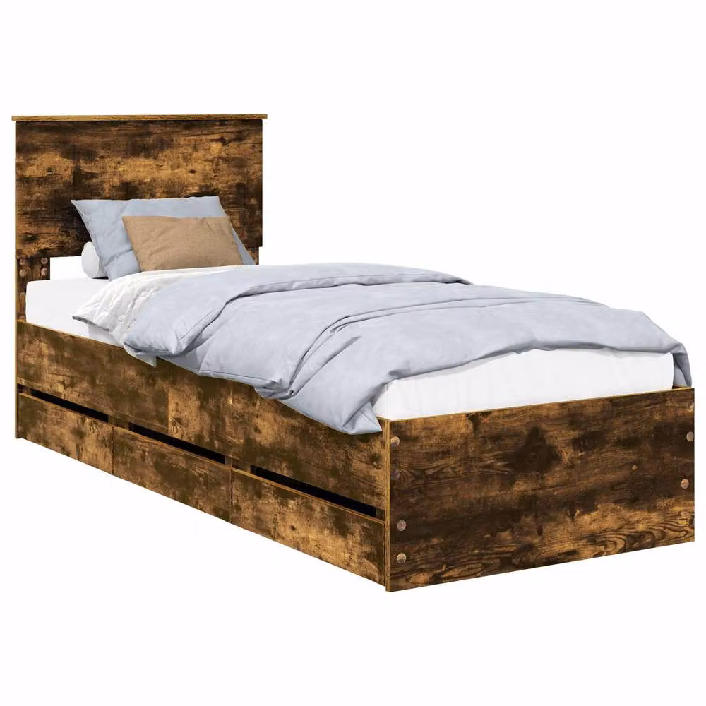 Berkfield Home Modern Bed Frame with Drawer in Smoked Oak Brown, W: 75 cm x L: 190 cm – 2