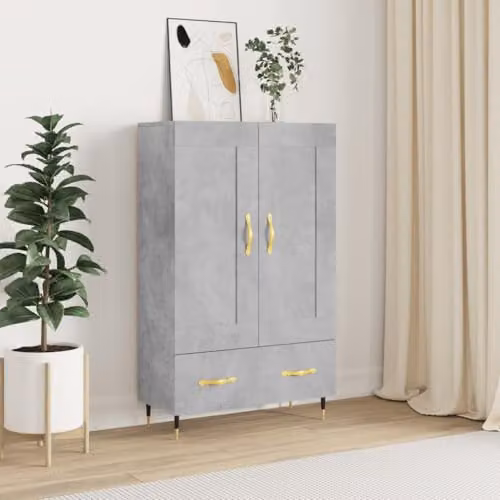 vidaXL Modern Highboard in Concrete Grey with Hinged Doors and Drawers, W/D/H: 69.5 x 31 x 115 cm – 2