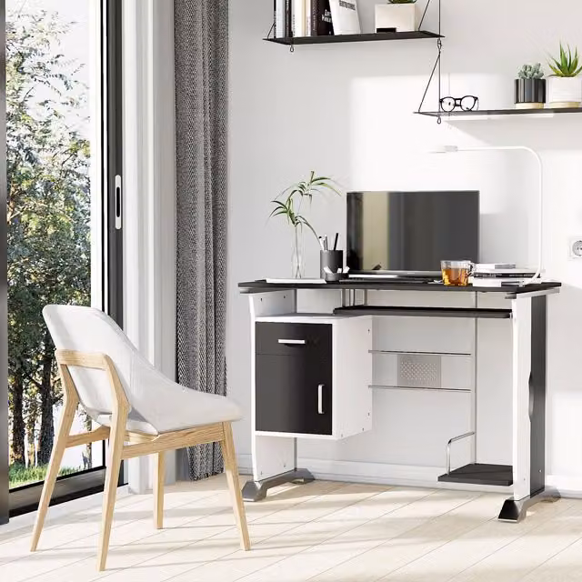 HOMCOM Modern Black Computer Desk Workstation for Home Office