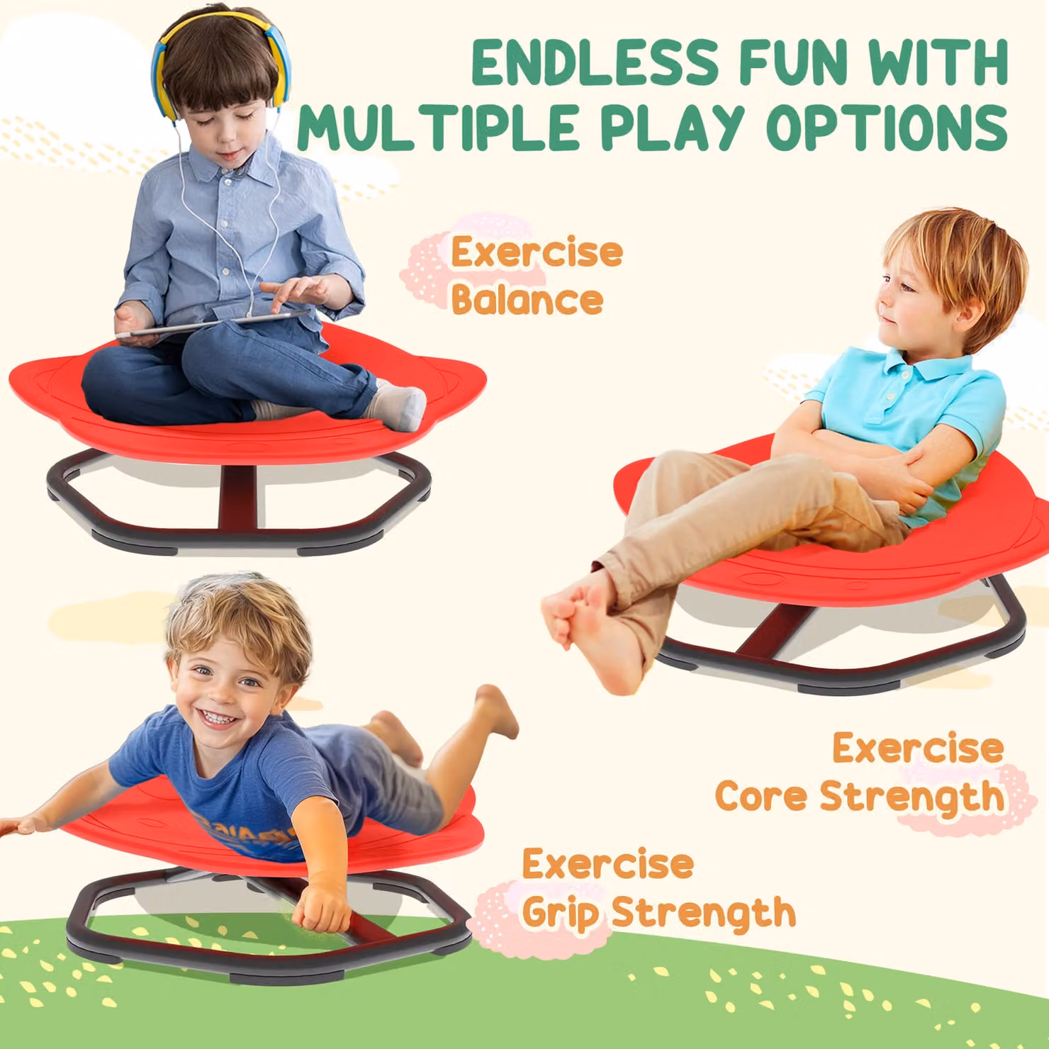 AIYAPLAY Planet-Shaped Kids Swivel Chair for Sensory Balance and Coordination Training, Red – 4