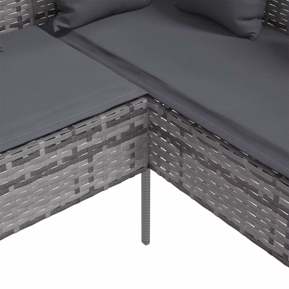 Berkfield Home L-shaped Poly Rattan Sofa with Cushions in Grey – 3