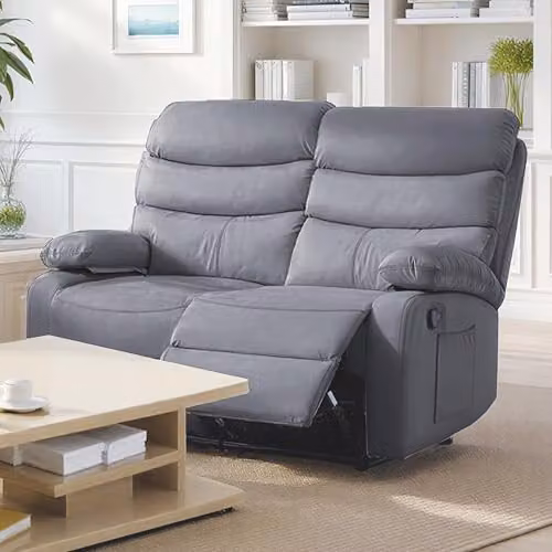 Kidsaw 2 Seater Manual Recliner Sofa in Grey Faux Leather and Fabric – 2