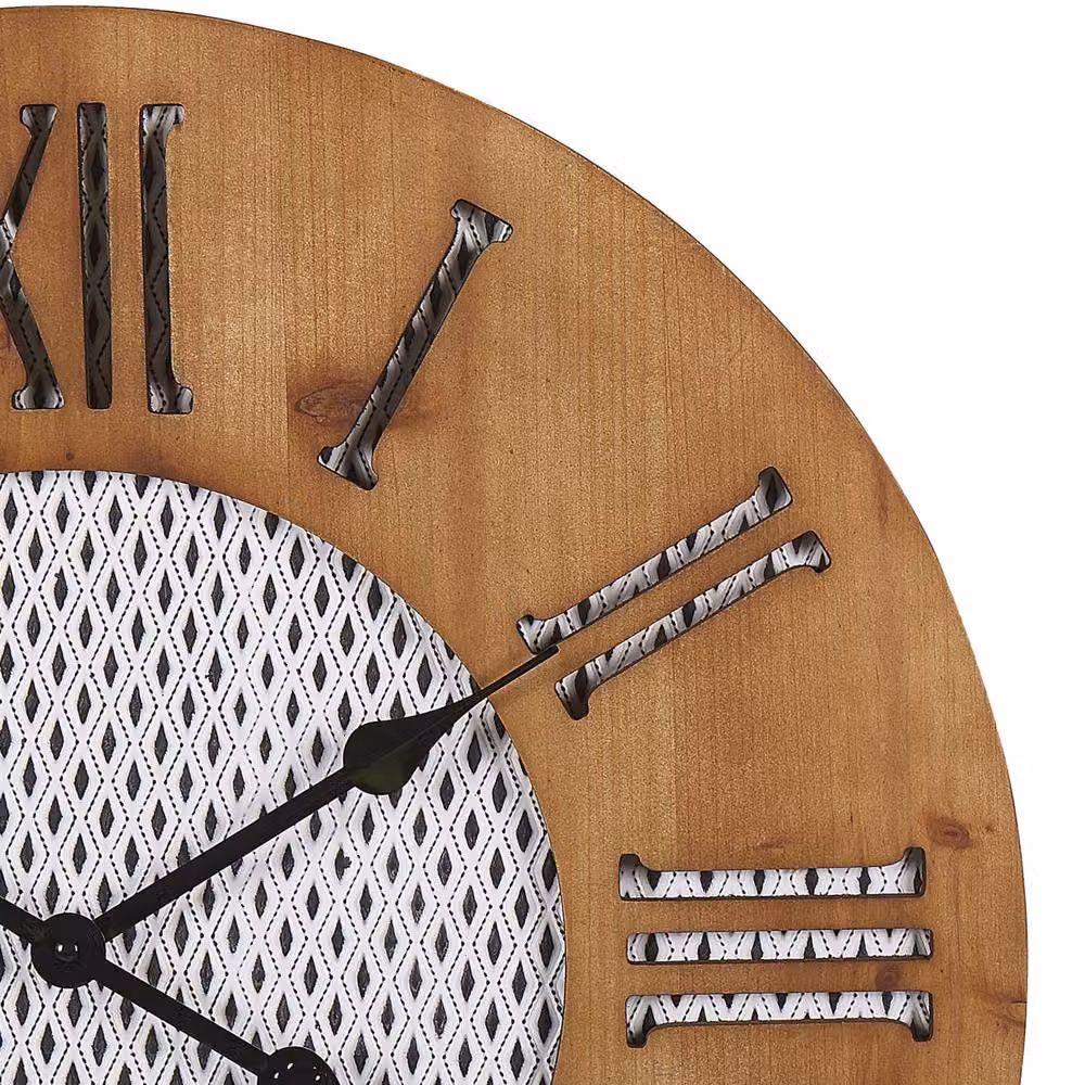 Wyld and Coco Round Geometric Wood Wall Clock in Brown, Black and White, Diameter: 60 cm – 4