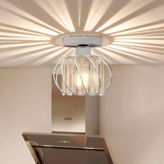 Emitto Modern Crystal Semi Flush Ceiling Chandelier in Silver and Chrome