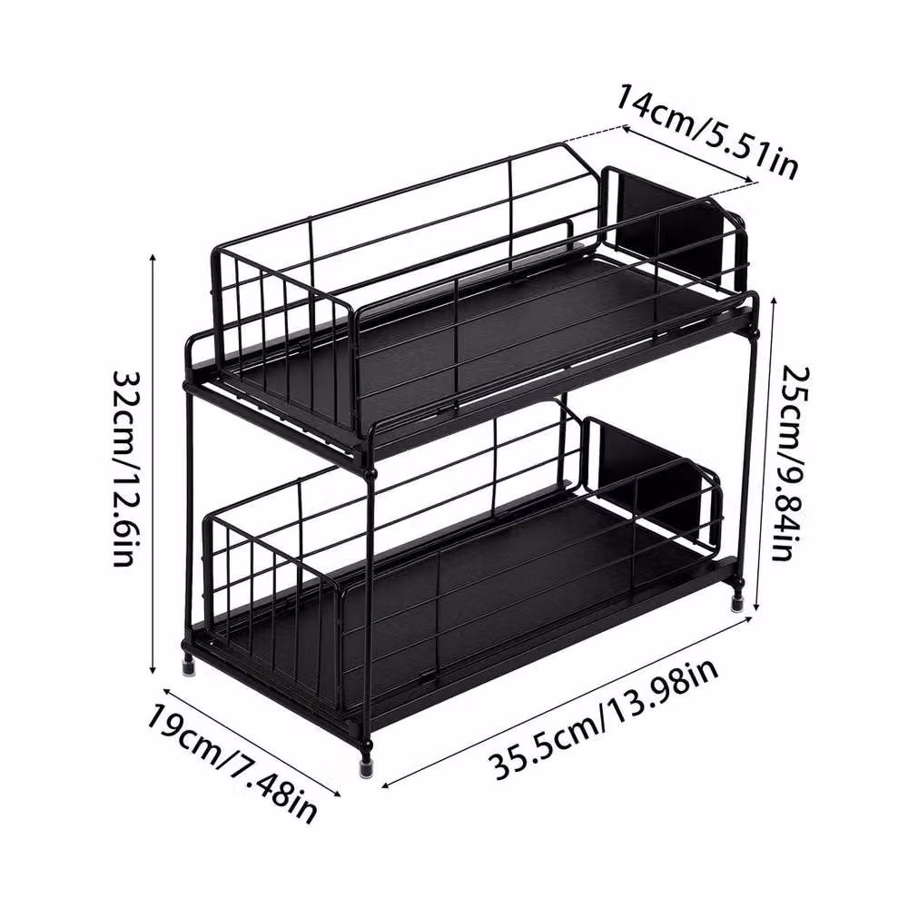 EONLION 2 Tier Metal Kitchen Spice Rack and Countertop Seasoning Organiser, Black, Width: 100 cm – 2