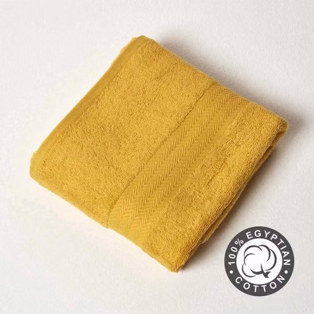 Homescapes Fluffy Cotton Bath Towel Set with Border, Yellow, 500 GSM
