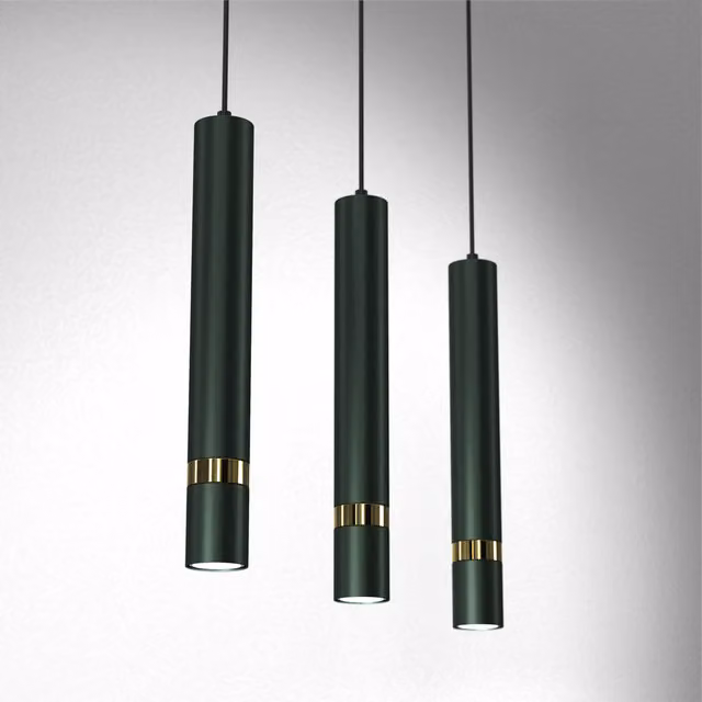 Milagro Joker Modern Cylinder Pendant Lamp in Green and Gold/Brass with 3 x E27 Sockets