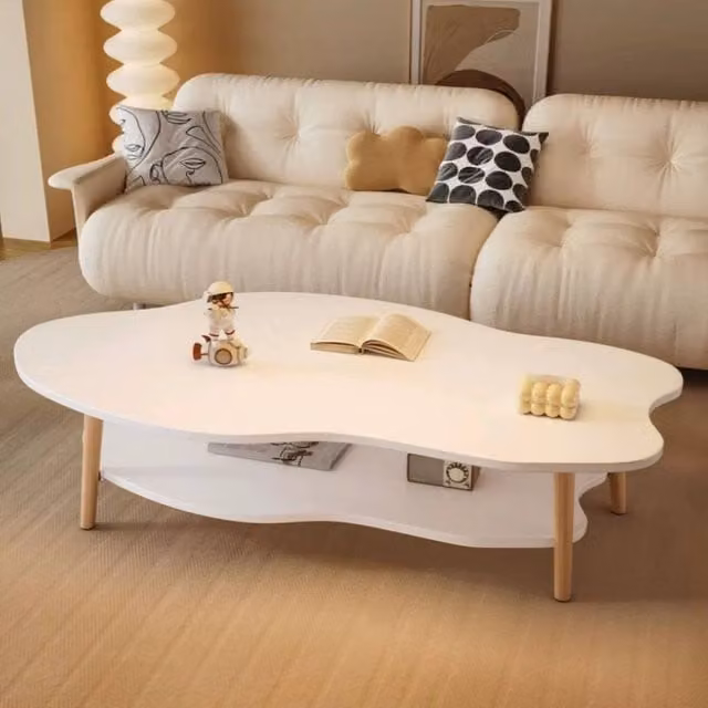 Hinsinc Modern 2-Layer Cloud Shape Coffee Table in White, W/D/H: 80 x 50 x 40 cm – 1
