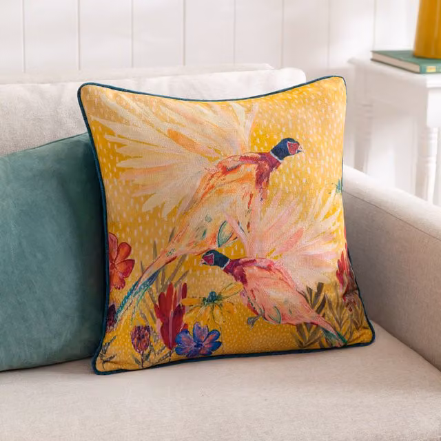 Riva Home Gold Floral Country House Square Polyester Filled Cushion W/D/H: 45 x 45 x 45 cm – 3