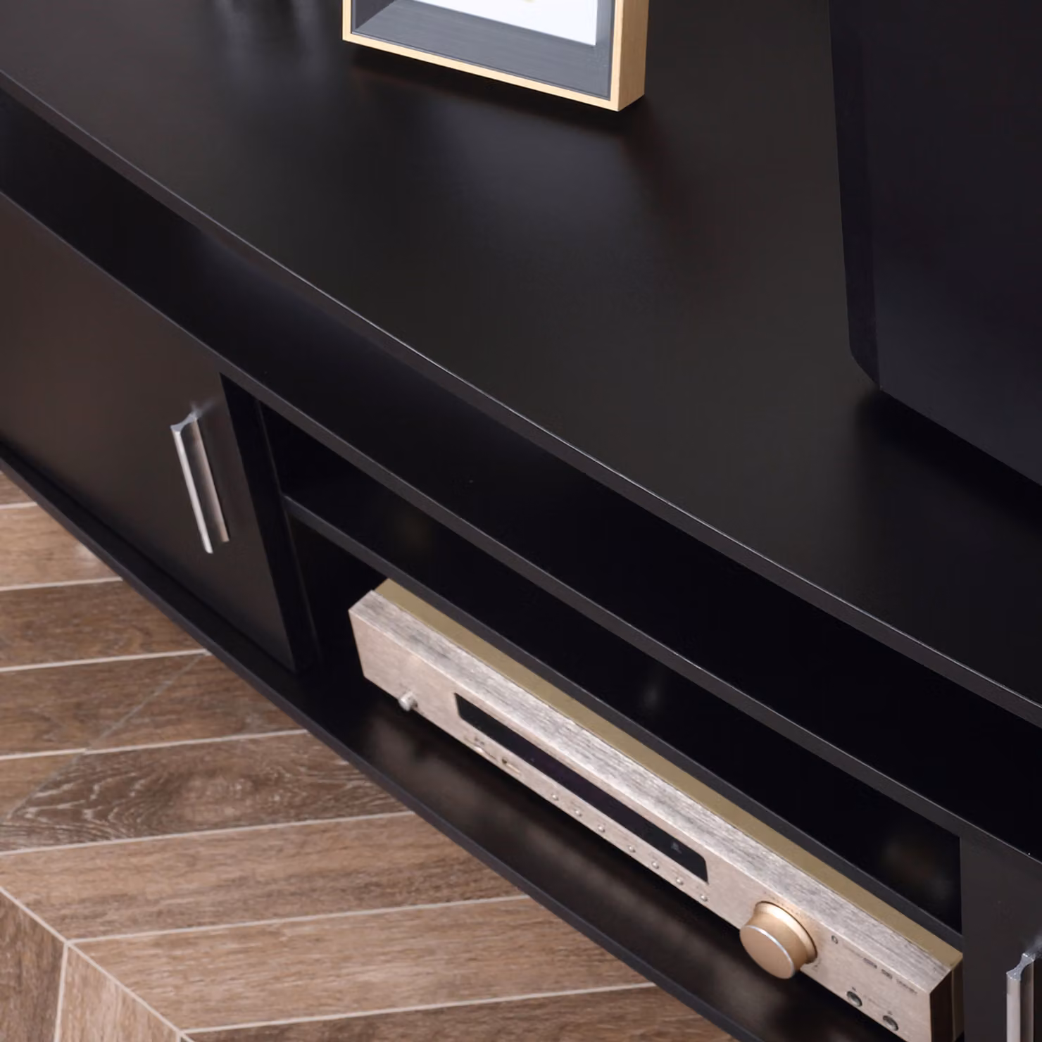 HOMCOM Black Modern TV Unit Cabinet for TVs up to 55 Inch with 2 Storage Shelves and Cupboards – 6