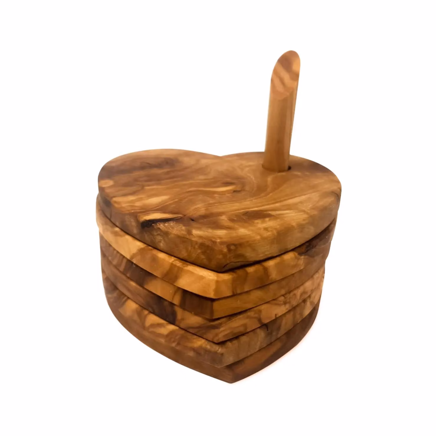 Verano Spanish Ceramics Heart Shaped Olive Wood Coaster Set with Holder, Brown and Beige, Set of 5, Diameter: 10 cm – 2