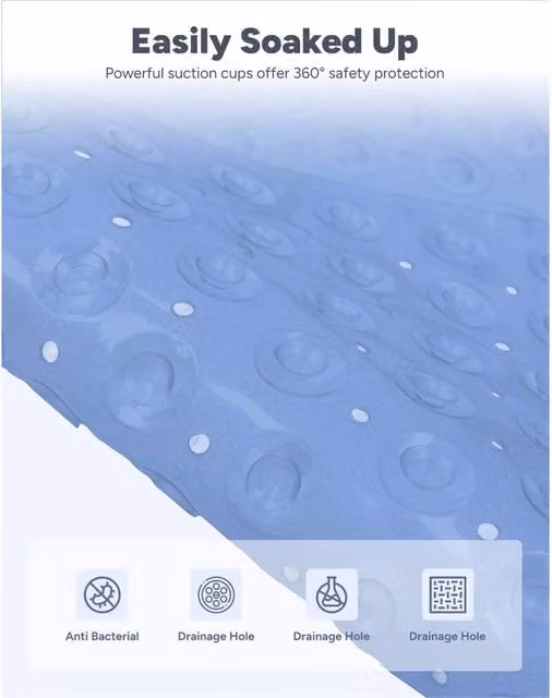 Nordara Blue Anti-Mould Non-Slip Corner Shower Mat, W/D: 54 x 54 cm