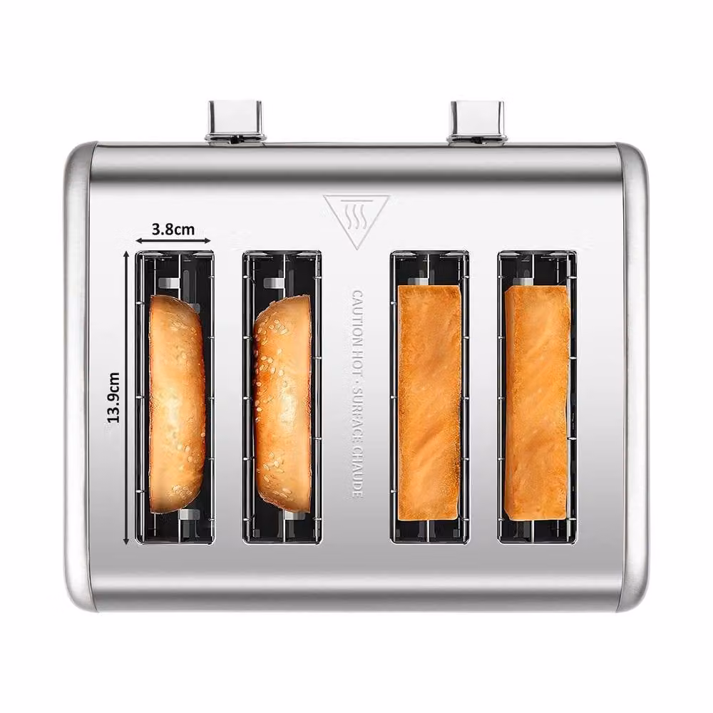 Cusimax Sleek 4 Slice Stainless Steel Toaster with Digital LED Display in Silver – 2