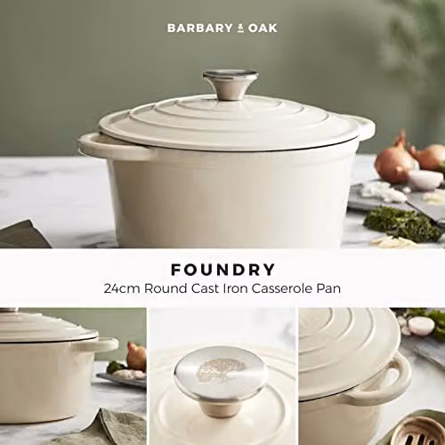 Tower Casserole Pan with Enamel Interior, 24cm, Cream/Beige – 2