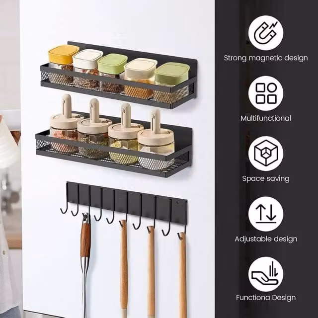 KORVIXA 3-Piece Magnetic Metal Spice Rack in Black, Width: 100 cm – 1