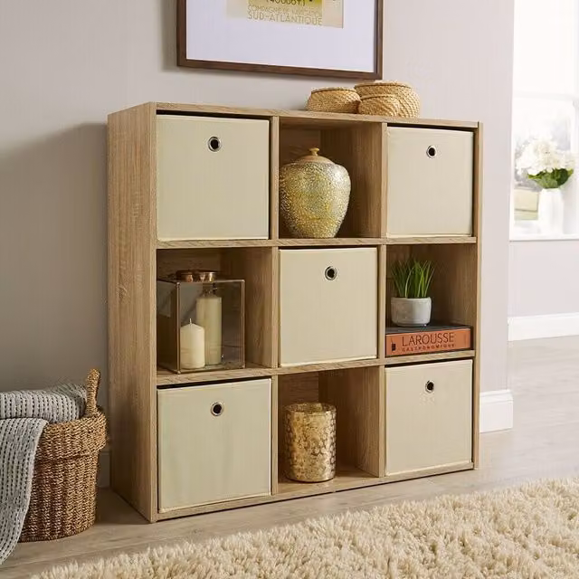 Home Source 9 Cube Storage Shelf Unit in Light Oak, W/D/H: 60.96 x 60.96 x 60.96 cm
